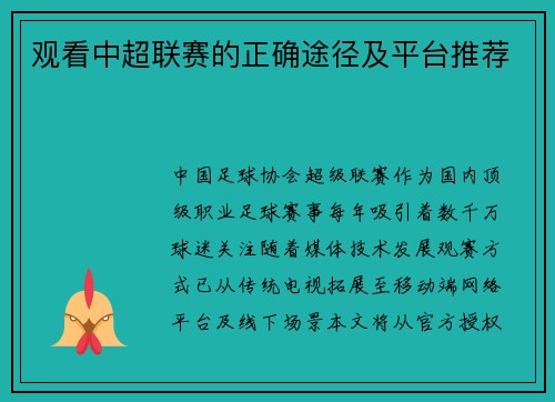 观看中超联赛的正确途径及平台推荐