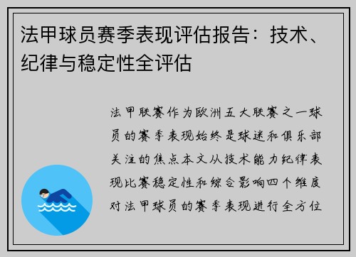 法甲球员赛季表现评估报告：技术、纪律与稳定性全评估